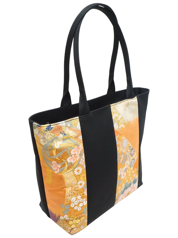 Patchwork Tote Bag made of high grade OBI. made in Japan. Hand & Shoulder Bags for Ladies, one of a kind "花菱"