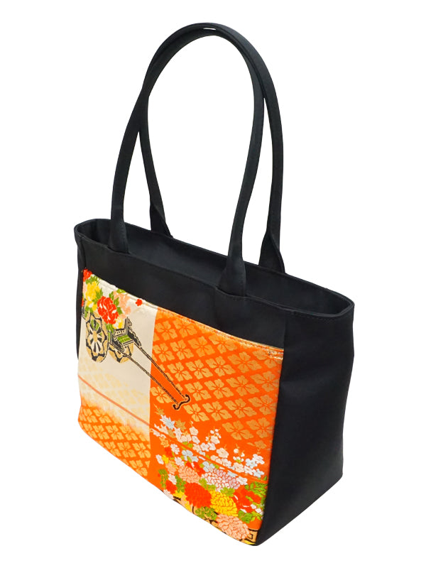 Tote Bag made of high grade OBI. made in Japan. Hand & Shoulder Bags for Ladies, one of a kind "花車"