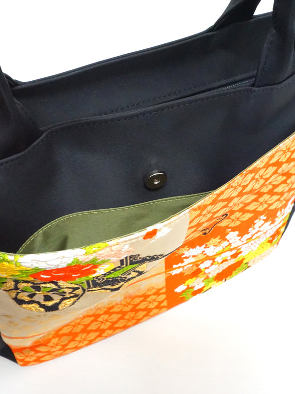 Tote Bag made of high grade OBI. made in Japan. Hand & Shoulder Bags for Ladies, one of a kind "花車"