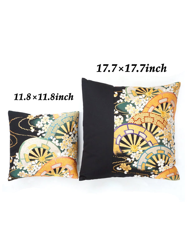 Cushion cover made of high grade OBI. made in Japan. Japanese Pattern Cushion. 11.8×11.8" (30cm) "花に源氏車輪"