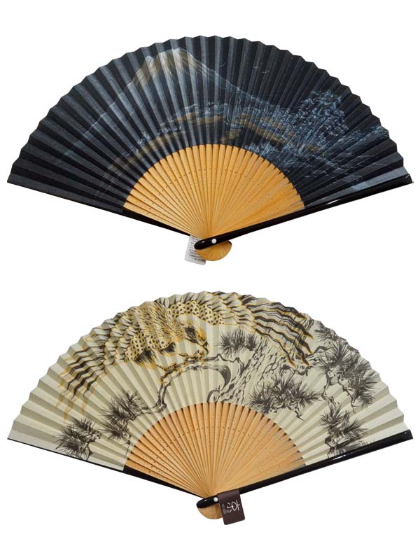 Folding Fan. Double-Sided Design made in Kyoto, Japan. Japanese Hand Fan. "Black-Mt. Fuji / 黒富士1650"