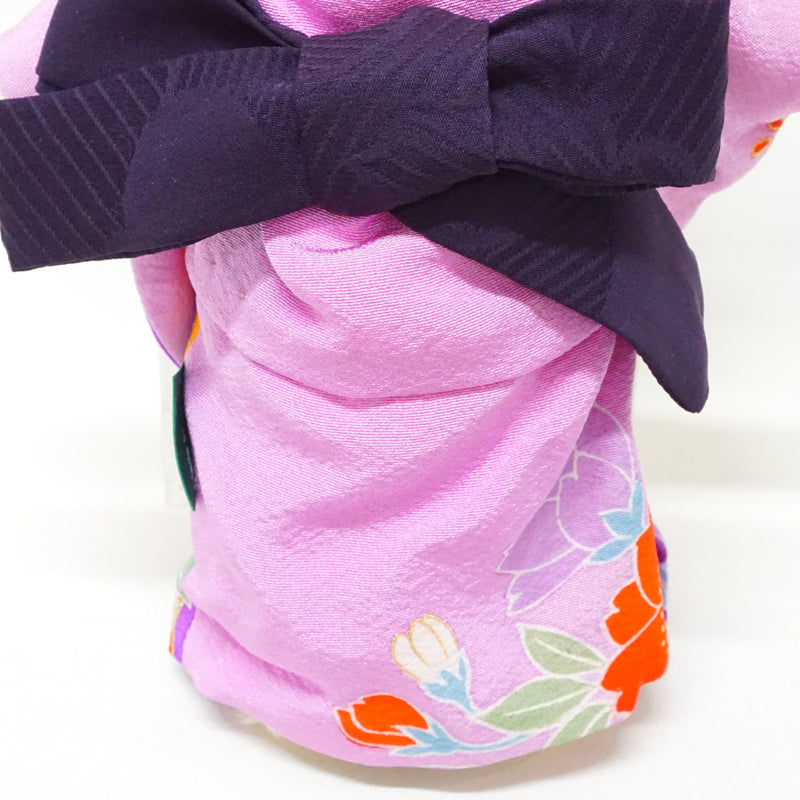 Stuffed Bear Wearing Kimono. 8.2" (21cm) made in Japan. Stuffed Animal Kimono Teddy Bear Doll. "Purple / Black"