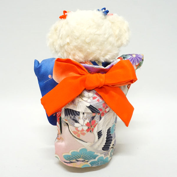 Stuffed Bear Wearing Kimono. 8.2" (21cm) made in Japan. Stuffed Animal Kimono Teddy Bear Doll. "Blue / Orange"