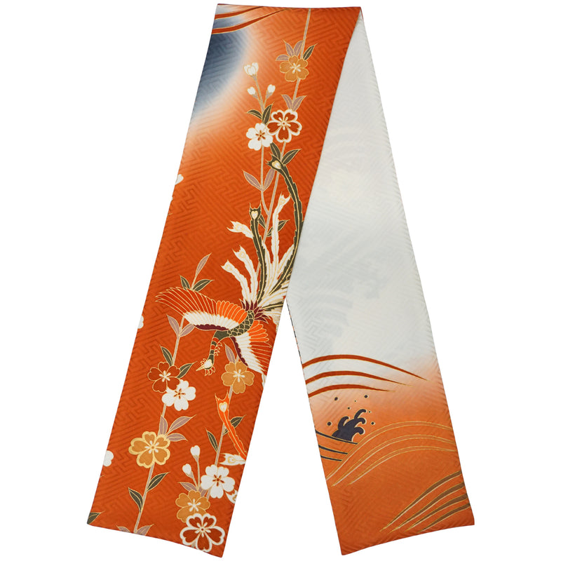 KIMONO scarf. Japanese pattern shawl for women, Ladies made in Japan. "Orange / White / Black"