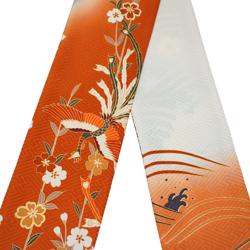 KIMONO scarf. Japanese pattern shawl for women, Ladies made in Japan. "Orange / White / Black"