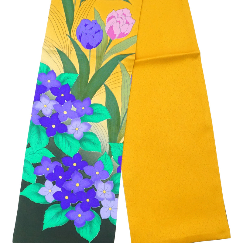 KIMONO scarf. Japanese pattern shawl for women, Ladies made in Japan. "Tulip / Hydrangea"