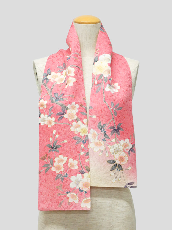 KIMONO scarf. Japanese pattern shawl for women, Ladies made in Japan. "Cherry Blossoms / Pink / Ivory"