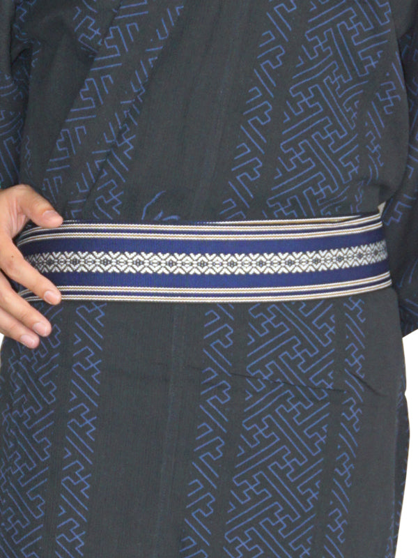 Superfine YUKATA with sash belt. made in Japan. Midori Yukata for men "Sayagata / 紗綾型"