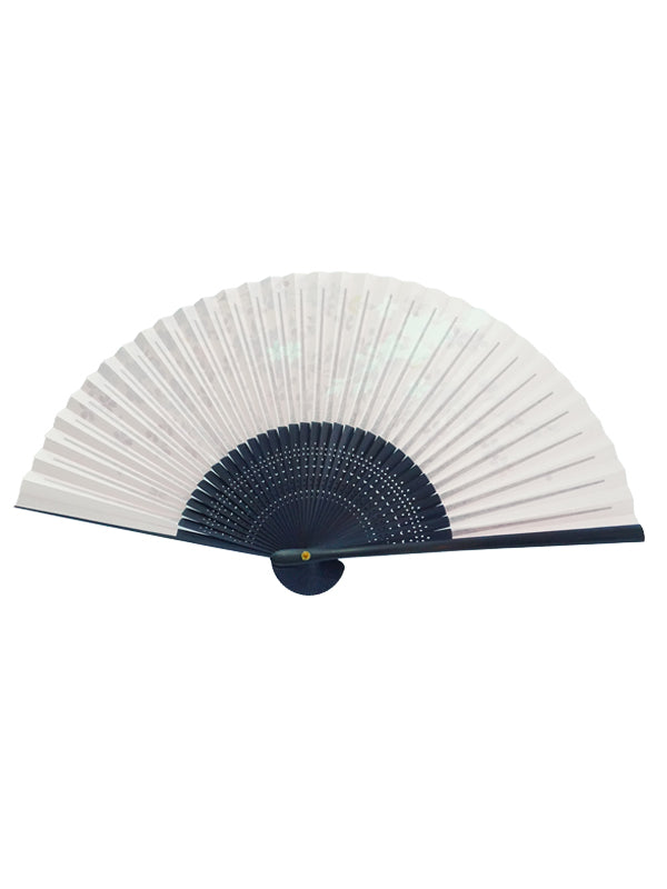 Folding Fan. made in Kyoto, Japan. Japanese Hand Fan. "Blue Cherry Blossom / Light Silver"