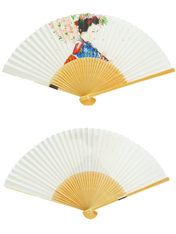 折扇。日本京都制造。日本手扇。 “和服女/白色”