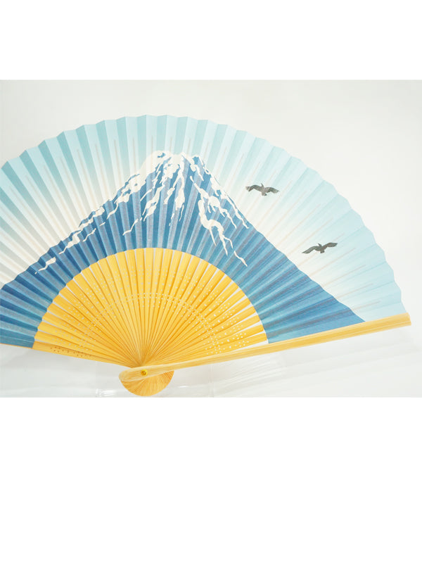 Abanico plegable. fabricado en Kioto, Japón. Abanico japonés. &quot;Monte Fuji / Azul&quot;