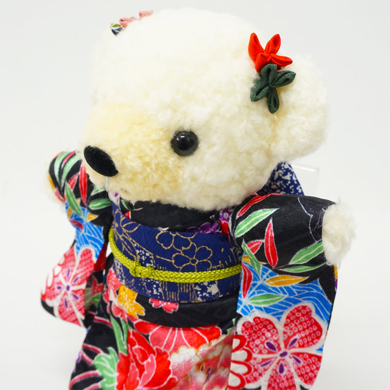 着物を着たクマのぬいぐるみ。 8.2&quot; (21cm) 日本製 着物テディベアぬいぐるみ 「ブラック/ミックス」