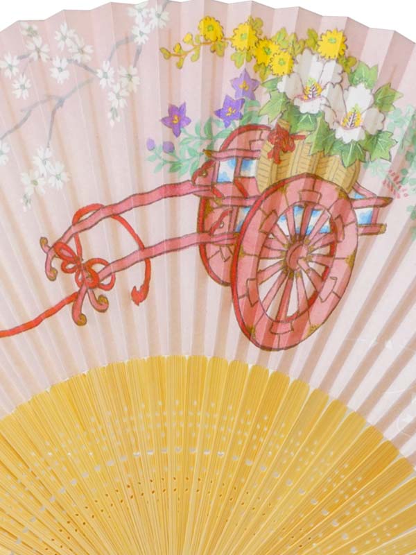 Folding Fan. made in Kyoto, Japan. Japanese Hand Fan. "Flower carriage"