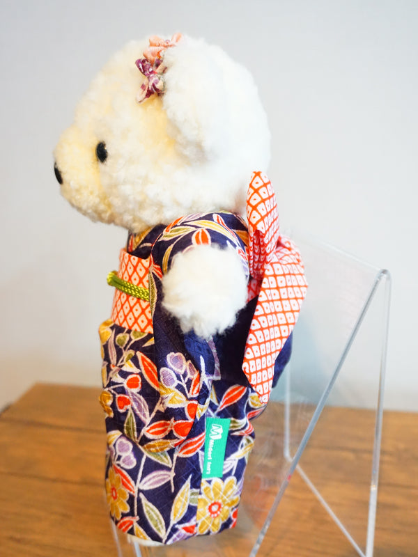 Stuffed Bear Wearing Kimono. 8.2" (21cm) made in Japan. Stuffed Animal Kimono Teddy Bear Doll. "Navy"