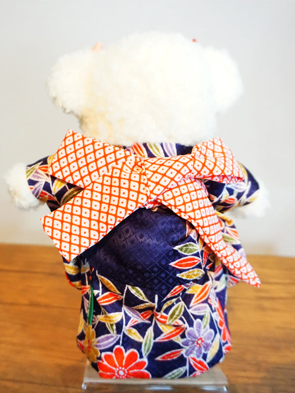 Stuffed Bear Wearing Kimono. 8.2" (21cm) made in Japan. Stuffed Animal Kimono Teddy Bear Doll. "Navy"