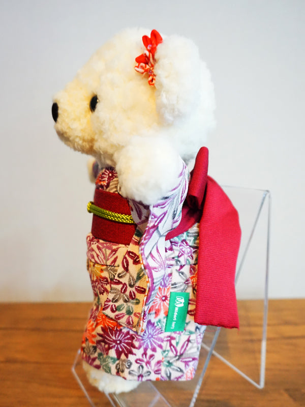 Stuffed Bear Wearing Kimono. 8.2" (21cm) made in Japan. Stuffed Animal Kimono Teddy Bear Doll. "Mix / Purple"