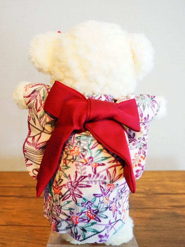 Stuffed Bear Wearing Kimono. 8.2" (21cm) made in Japan. Stuffed Animal Kimono Teddy Bear Doll. "Mix / Purple"