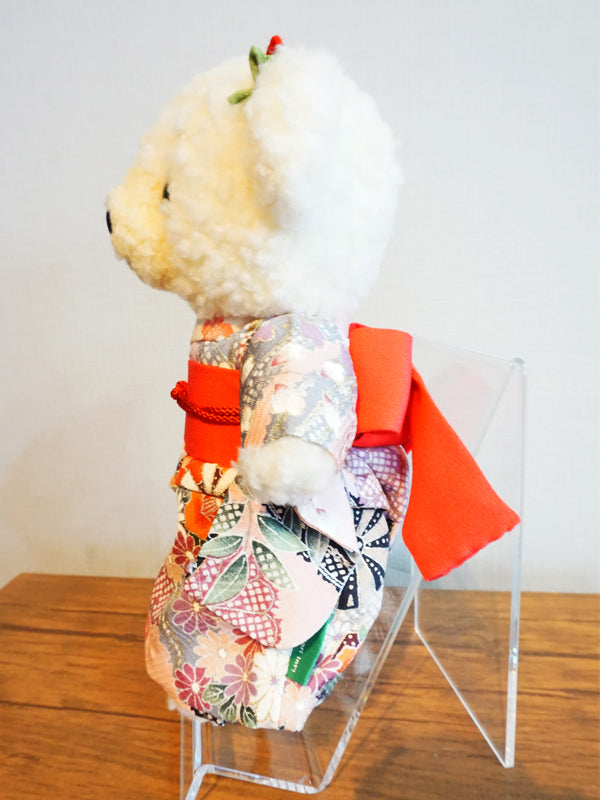 Stuffed Bear Wearing Kimono. 8.2" (21cm) made in Japan. Stuffed Animal Kimono Teddy Bear Doll. "Mix / Pink"