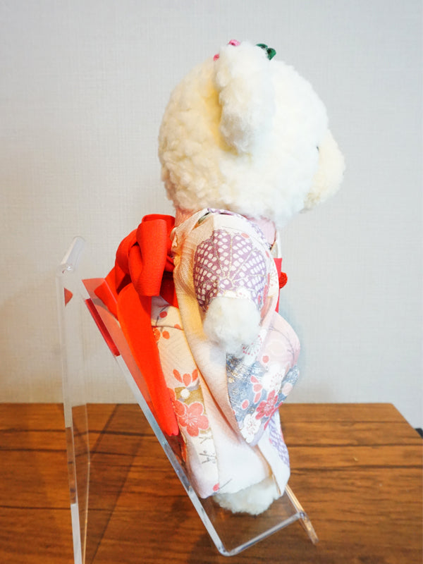 Stuffed Bear Wearing Kimono. 8.2" (21cm) made in Japan. Stuffed Animal Kimono Teddy Bear Doll. "Mix / Pink"