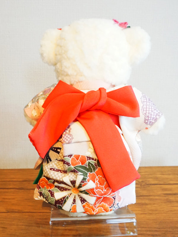 Stuffed Bear Wearing Kimono. 8.2" (21cm) made in Japan. Stuffed Animal Kimono Teddy Bear Doll. "Mix / Pink"