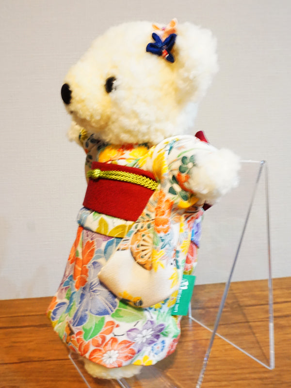 Stuffed Bear Wearing Kimono. 8.2" (21cm) made in Japan. Stuffed Animal Kimono Teddy Bear Doll. "Mix / Beige"