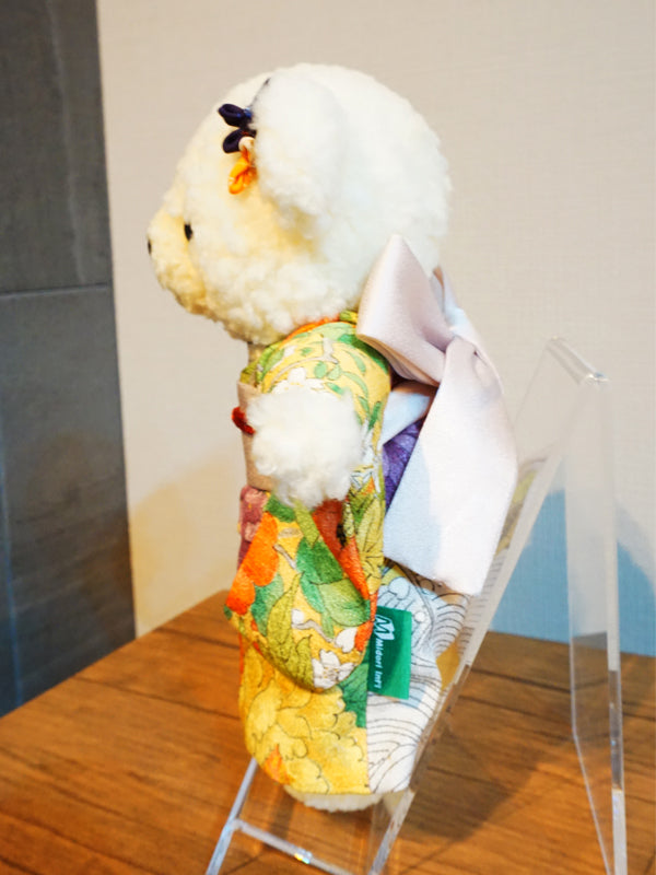 Stuffed Bear Wearing Kimono. 8.2" (21cm) made in Japan. Stuffed Animal Kimono Teddy Bear Doll. "Mix / Orange / Yellow"