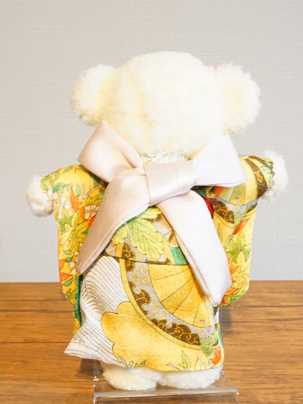 Stuffed Bear Wearing Kimono. 8.2" (21cm) made in Japan. Stuffed Animal Kimono Teddy Bear Doll. "Mix / Orange / Yellow"