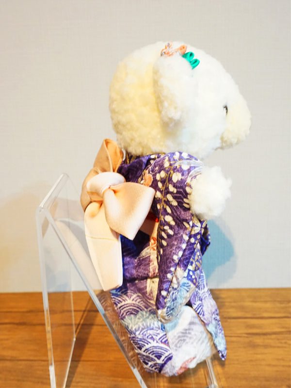 Stuffed Bear Wearing Kimono. 8.2" (21cm) made in Japan. Stuffed Animal Kimono Teddy Bear Doll. "Mix / Purple"