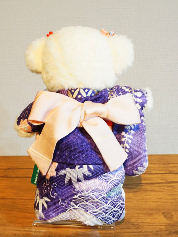 Ausgestopfter Bär im Kimono. 8,2&quot; (21 cm), hergestellt in Japan. Kuscheltier-Kimono-Teddybär-Puppe. „Mix / Lila“