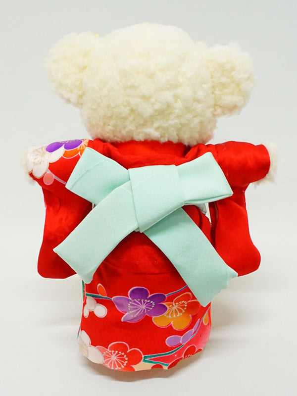 Чучело медведя в кимоно. 8,2 дюйма (21 см), сделано в Японии. Мягкая кукла-кимоно Teddy Bear. «Красный/синий».