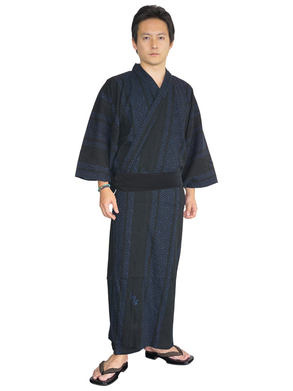 Superfeine YUKATA mit Schärpengürtel. Hergestellt in Japan. Midori Yukata für Männer „Sayagata / 紗綾型“