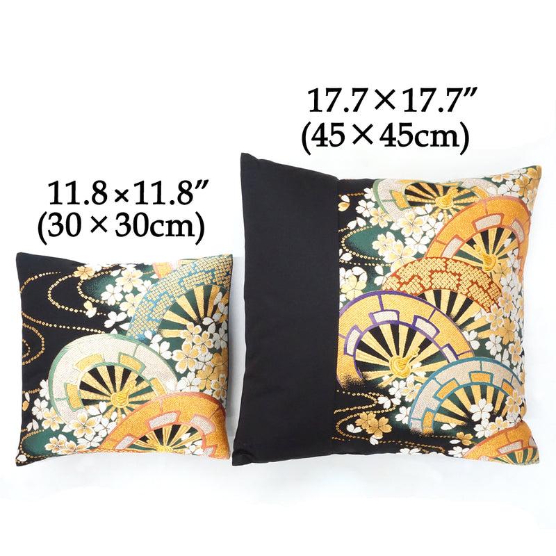 高級帯を使ったクッションカバー。日本製。和柄クッション。17.7×17.7" (45cm) "Bird &amp; Seasonal flowers" （バード＆シーズンフラワー