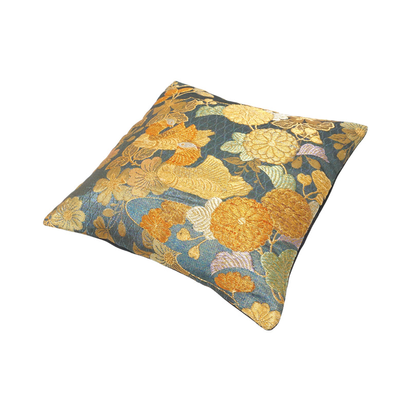 Cushion cover made of high grade OBI. made in Japan. Japanese Pattern Cushion. 11.8×11.8" (30cm) "Bird & Seasonal flowers"