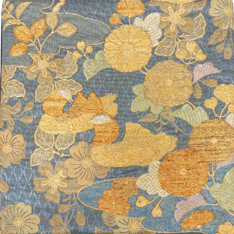 Housse de coussin en OBI de haute qualité. Fabriqué au Japon. Coussin à motif japonais. 11.8×11.8" (30cm) "Oiseau et fleurs saisonnières".