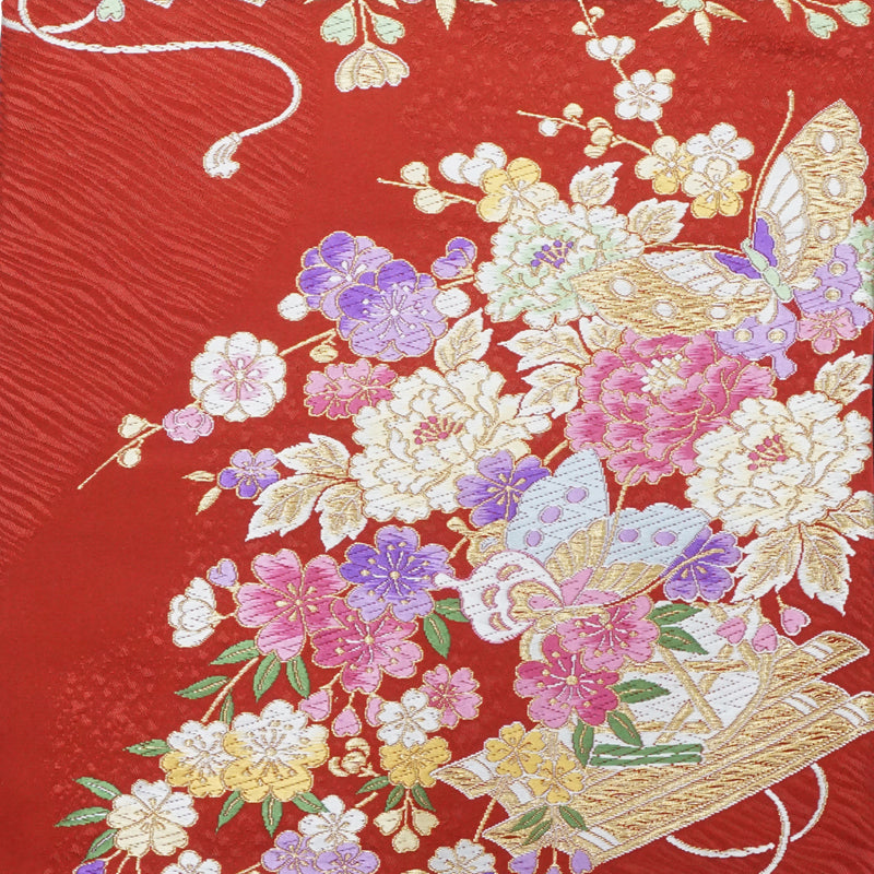 Funda de cojín hecha de OBI de alta calidad. Hecho en Japón. Cojín con patrón japonés. 11.8×11.8" (30cm) "Balsa de Flores / Rojo"