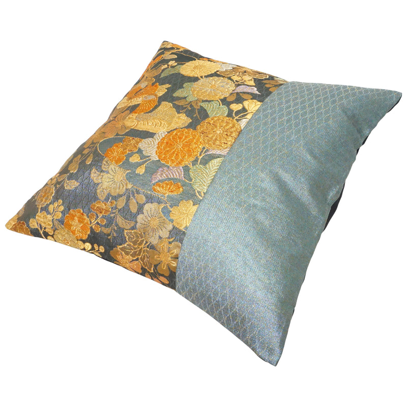 Cushion cover made of high grade OBI. made in Japan. Japanese Pattern Cushion. 17.7×17.7" (45cm) "Bird & Seasonal flowers"