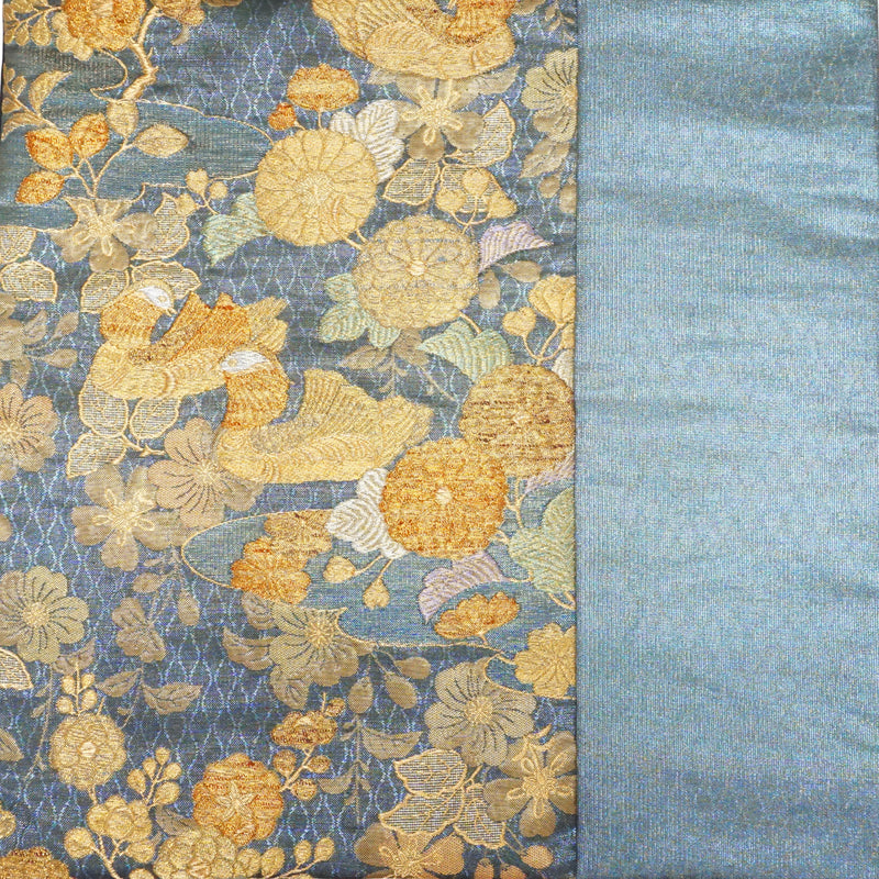 Copricuscino in OBI di alta qualità, prodotto in Giappone. Cuscino con motivo giapponese. 17,7×17,7" (45 cm) "Uccello e fiori di stagione".