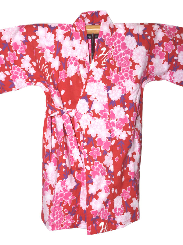 Юката для младенцев. Детская одежда. сделано в Японии. Мидори Юката. "Цветущая красная сакура/赤桜".