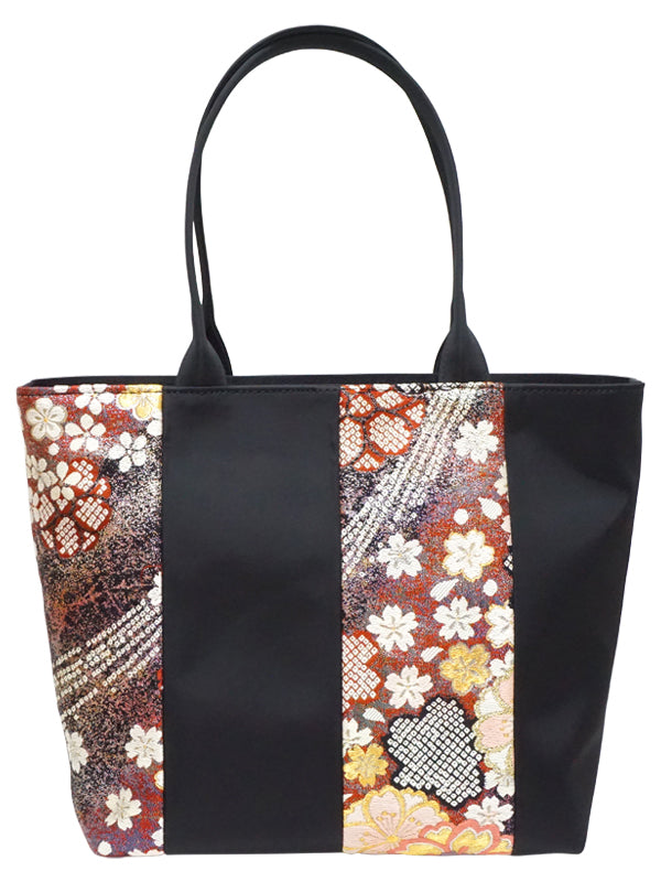 Patchwork Tote Bag made of high grade OBI. made in Japan. Hand & Shoulder Bags for Ladies, one of a kind "桜流水 / 紅"