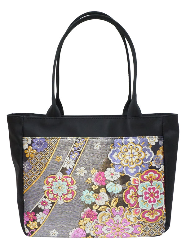 Tote Bag made of high grade OBI. made in Japan. Hand & Shoulder Bags for Ladies, one of a kind "華家紋"