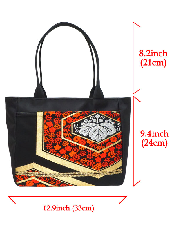 Tote Bag made of high grade OBI. made in Japan. Hand & Shoulder Bags for Ladies, one of a kind "桜流水 / 紅"