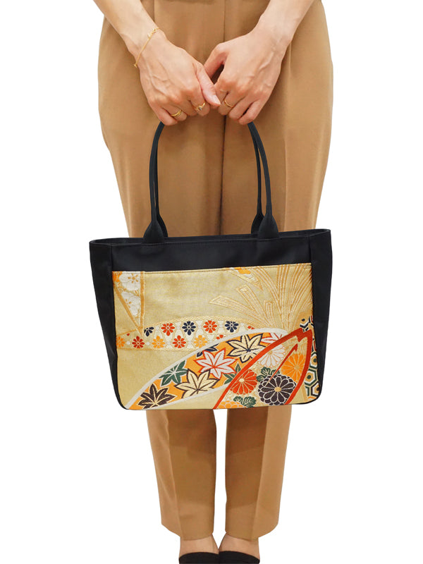 Tote Bag made of high grade OBI. made in Japan. Hand & Shoulder Bags for Ladies, one of a kind "吉祥文様 / 竹文"