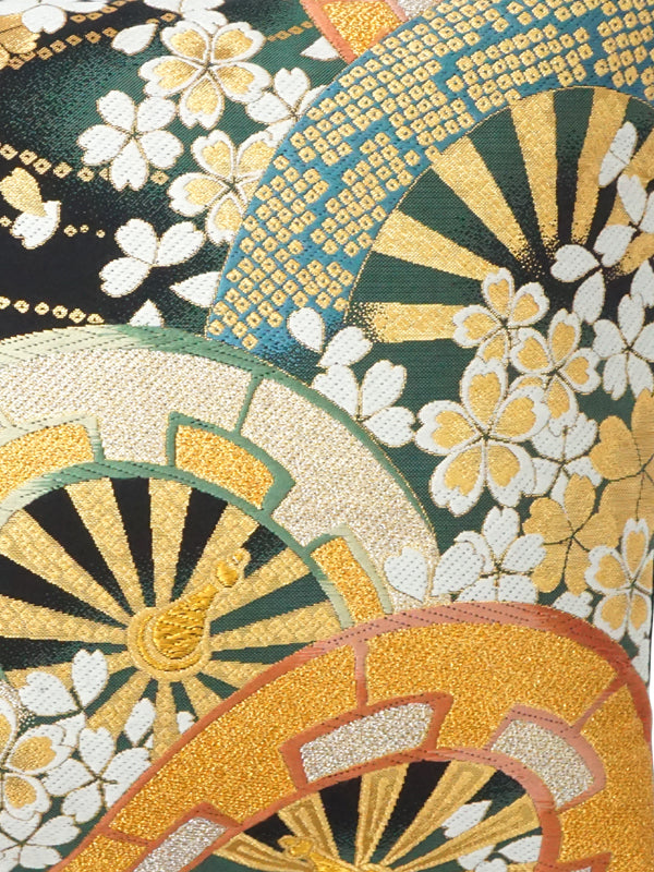 Copricuscino in OBI di alta qualità, prodotto in Giappone. Cuscino con motivo giapponese. 11,8×11,8" (30 cm) "花に源氏車輪"
