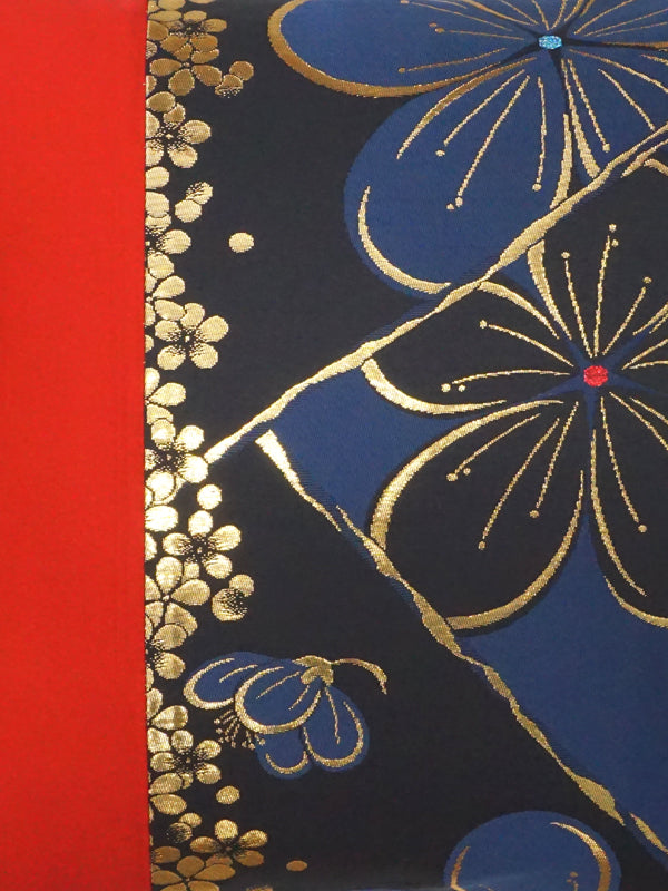 Чехол для подушки изготовлен из высококачественного материала OBI. сделано в Японии. Подушка с японским узором. 17,7×17,7" (45 см) "Цветение сакуры / красный / морской".