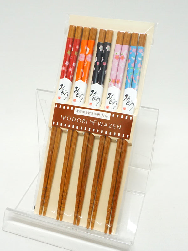 Chopsticks 5set made in Japan. 8.9"(22.5cm) "Cherry Blossoms / Natural"