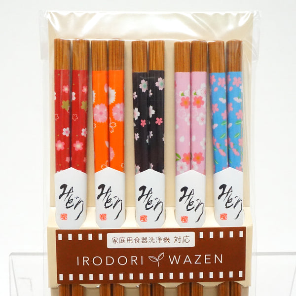 Chopsticks 5set made in Japan. 8.9"(22.5cm) "Cherry Blossoms / Natural"