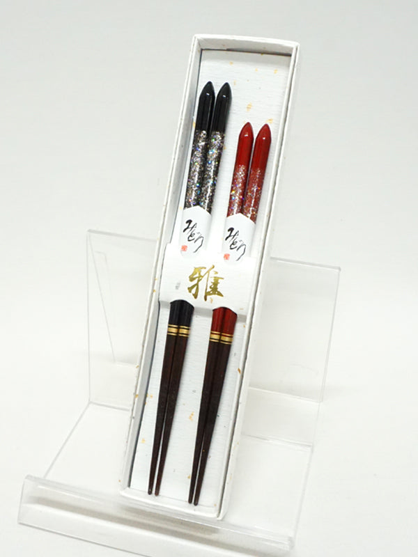 Chopsticks 2set made in Japan. 9.1"(23cm) & 8.3"(21cm) "Princess / Black & Red"