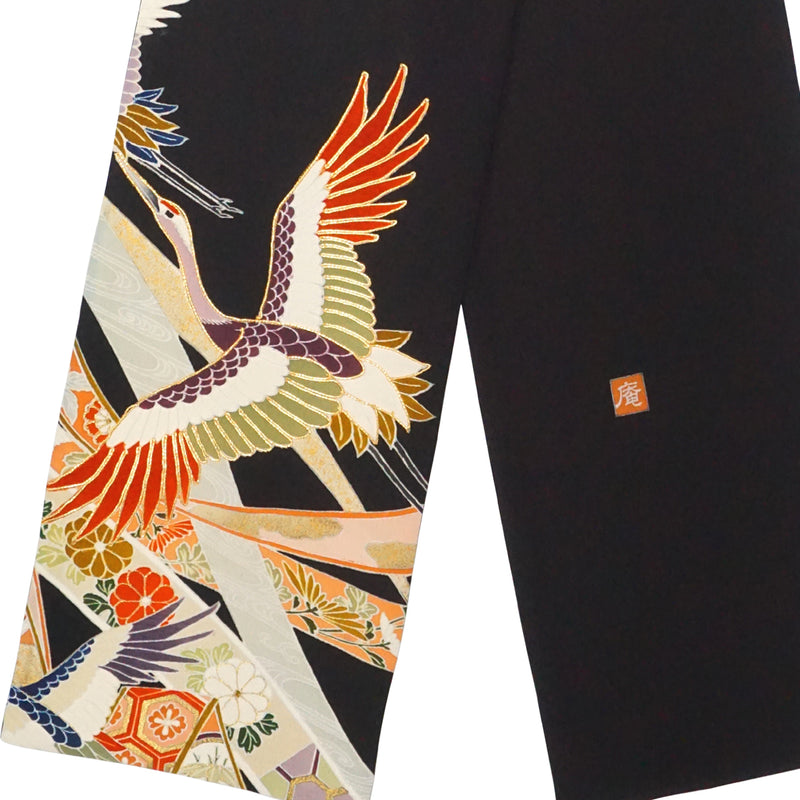 KIMONO scarf. Japanese pattern shawl for women, Ladies made in Japan. "Crane / 鶴"