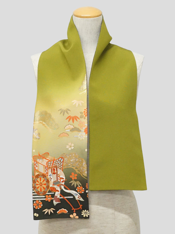 Sciarpa KIMONO. Scialle da donna con motivo giapponese, prodotto dalle signore in Giappone. "Verde muschio