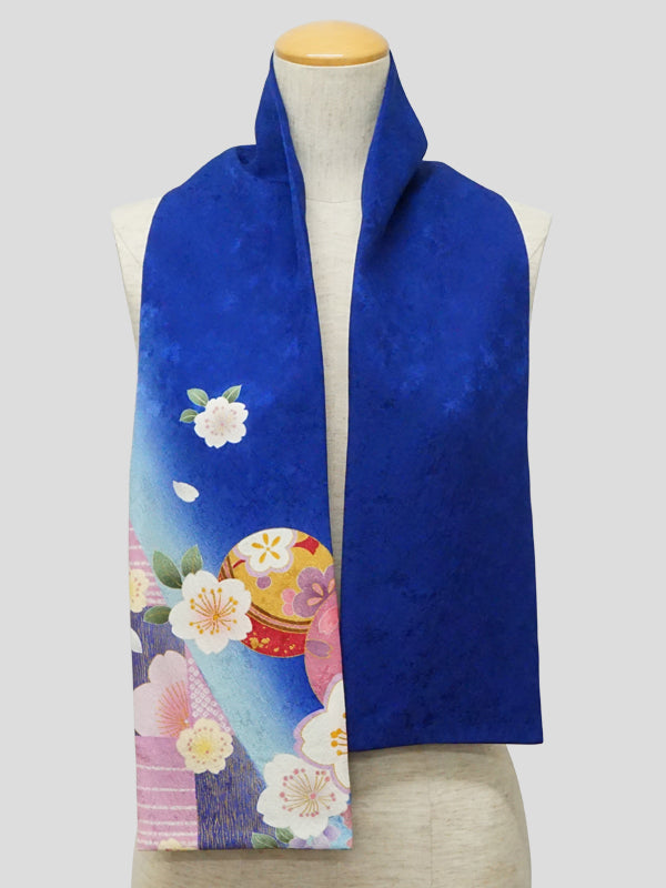 KIMONO scarf. Japanese pattern shawl for women, Ladies made in Japan. "Cherry Blossoms / Blue"